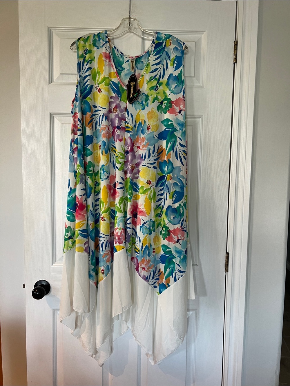 Shoreline Multicolor Floral Handkerchief-Hem Midi Dress